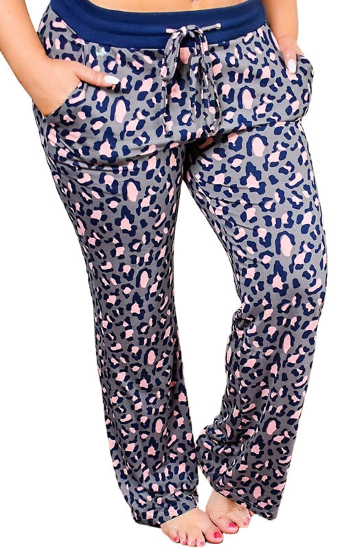 Blue Zone Planet | Leopard Print Solid Waistband Plus Size Pants kakaclo