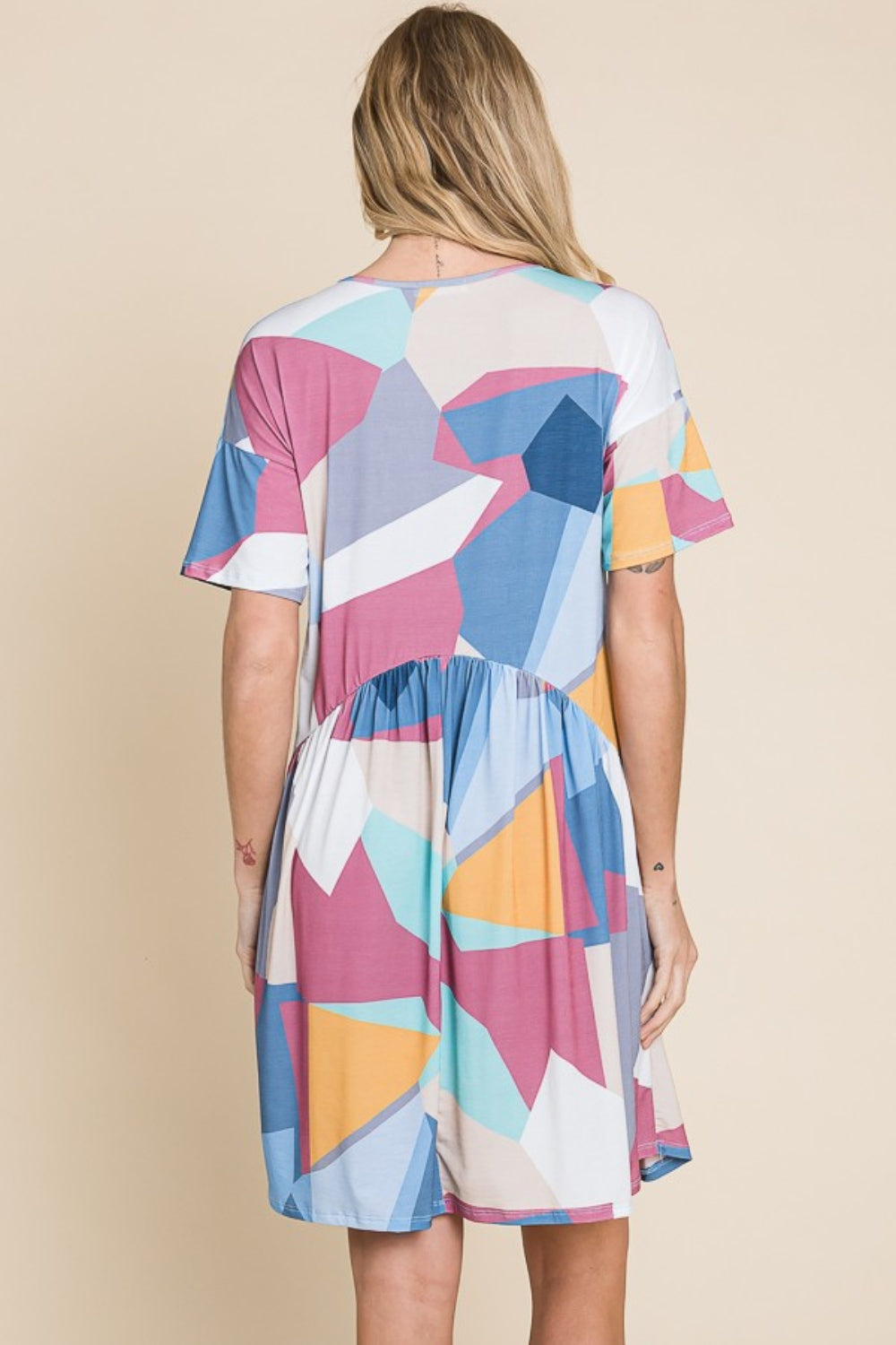 Blue Zone Planet | BOMBOM Ruched Color Block Short Sleeve Dress BLUE ZONE PLANET