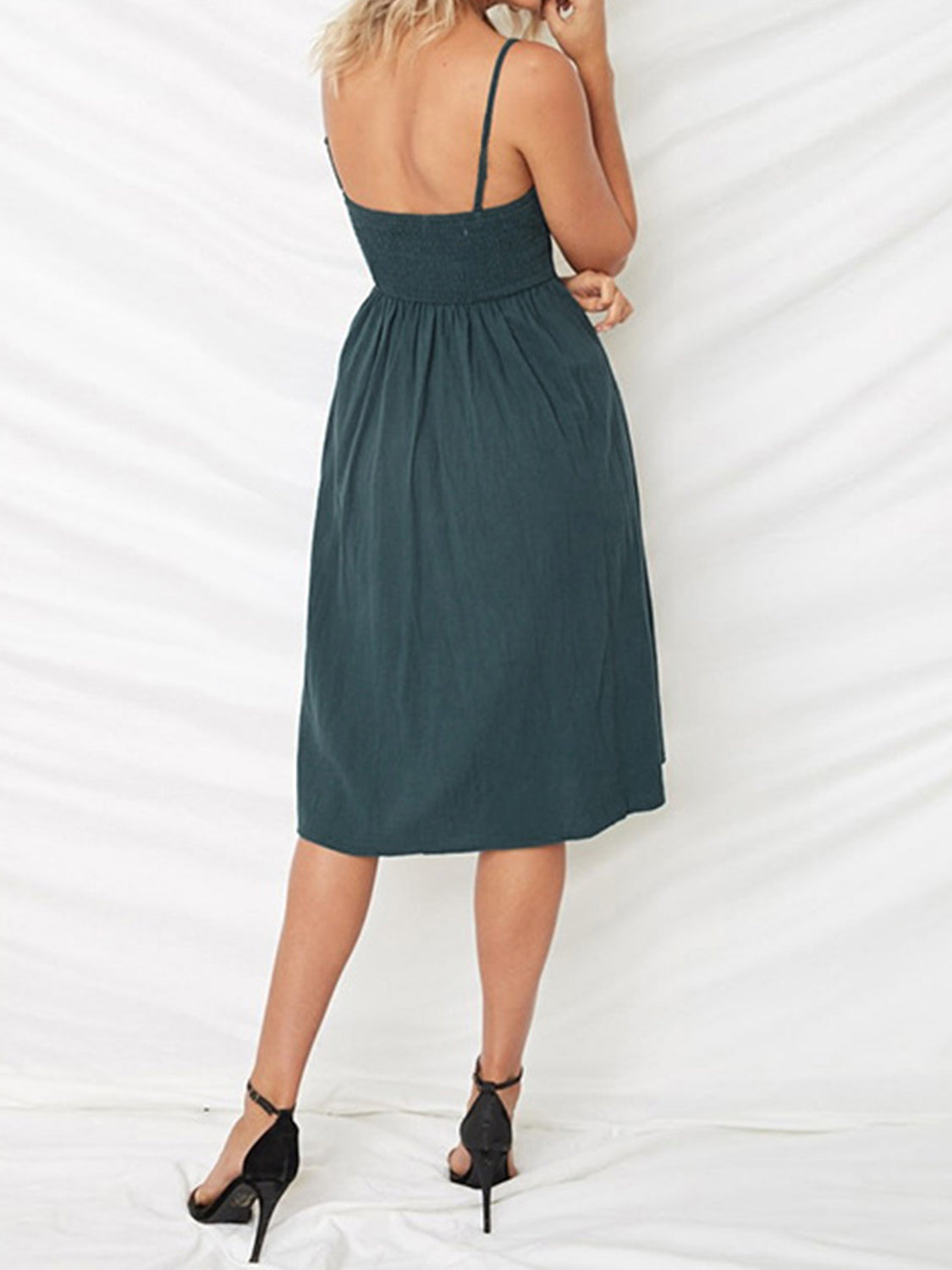 Cutout Smocked Sweetheart Neck Cami Dress BLUE ZONE PLANET