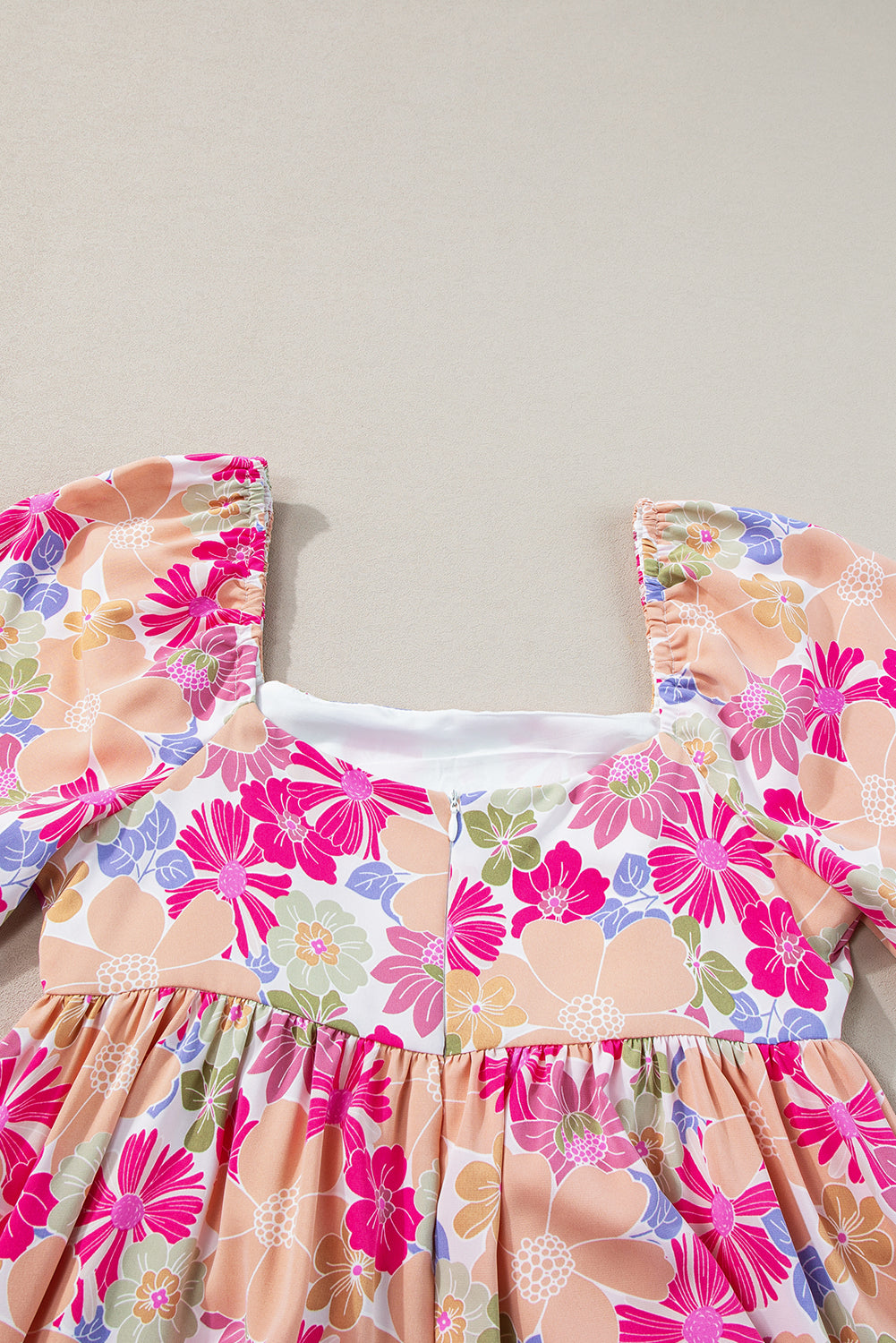 Blue Zone Planet | Rose Summer Floral Square Neck Puff Sleeve Babydoll Dress Blue Zone Planet