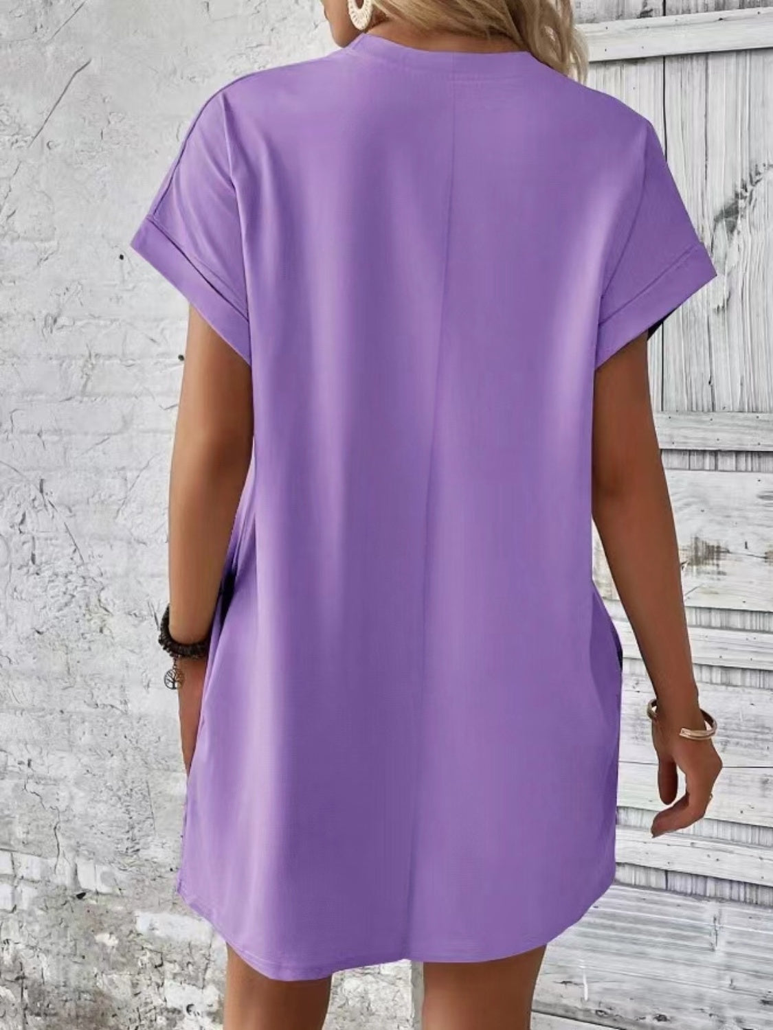 Pocketed Round Neck Short Sleeve Dress BLUE ZONE PLANET