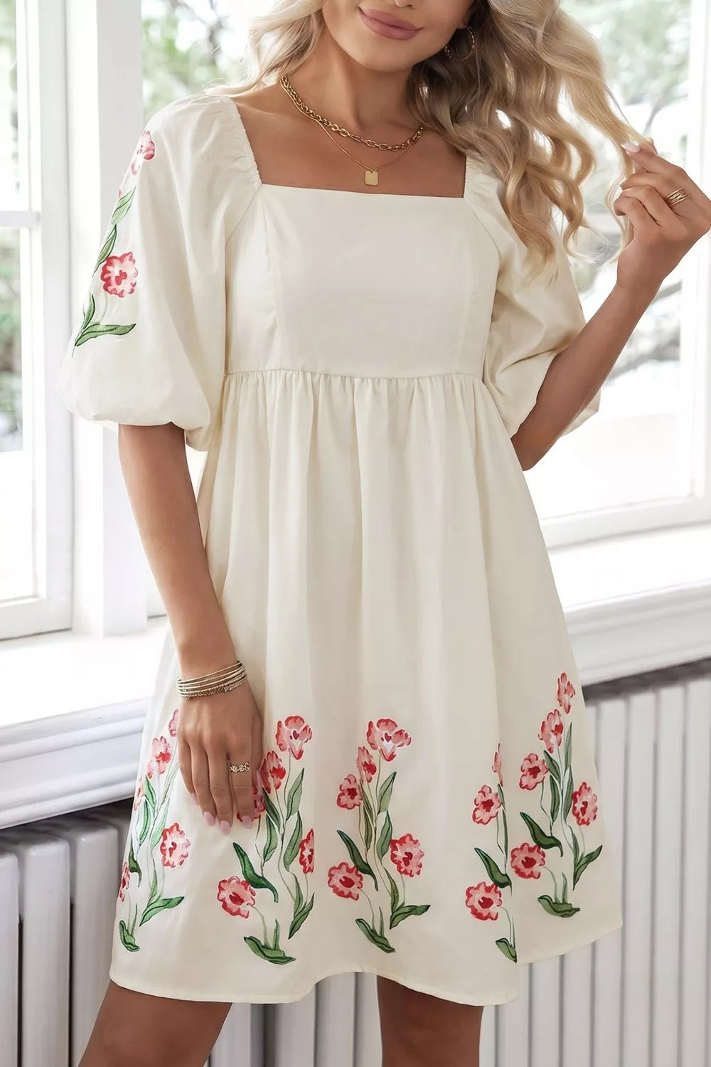 Floral Puff Sleeve Babydoll Dress Blue Zone Planet Floral Puff Sleeve Babydoll Dress Blue Zone Planet