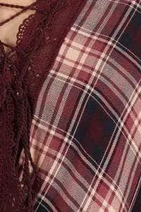 V-Neckline Plaid 3/4 Sleeve Top with Hi-Lo Hem Blue Zone Planet
