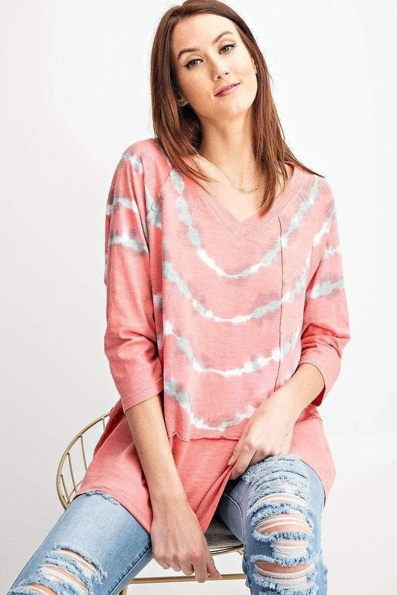 3/4 Sleeves Special Washed Boxy Cotton Slub Top Blue Zone Planet