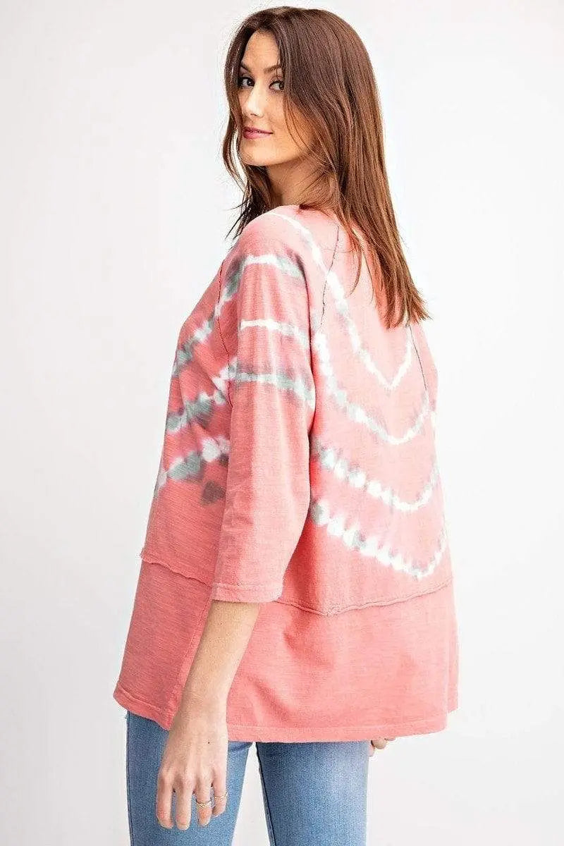 3/4 Sleeves Special Washed Boxy Cotton Slub Top Blue Zone Planet