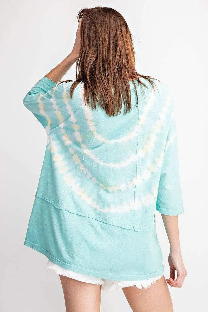 3/4 Sleeves Special Washed Boxy Cotton Slub Top Blue Zone Planet