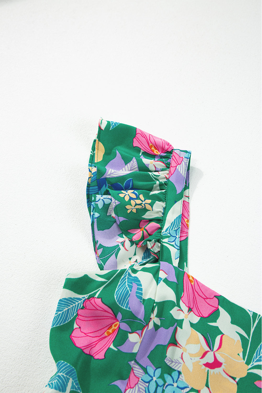Blue Zone Planet | Green Floral Print Sleeveless Ruffle Tiered Maxi Dress Blue Zone Planet
