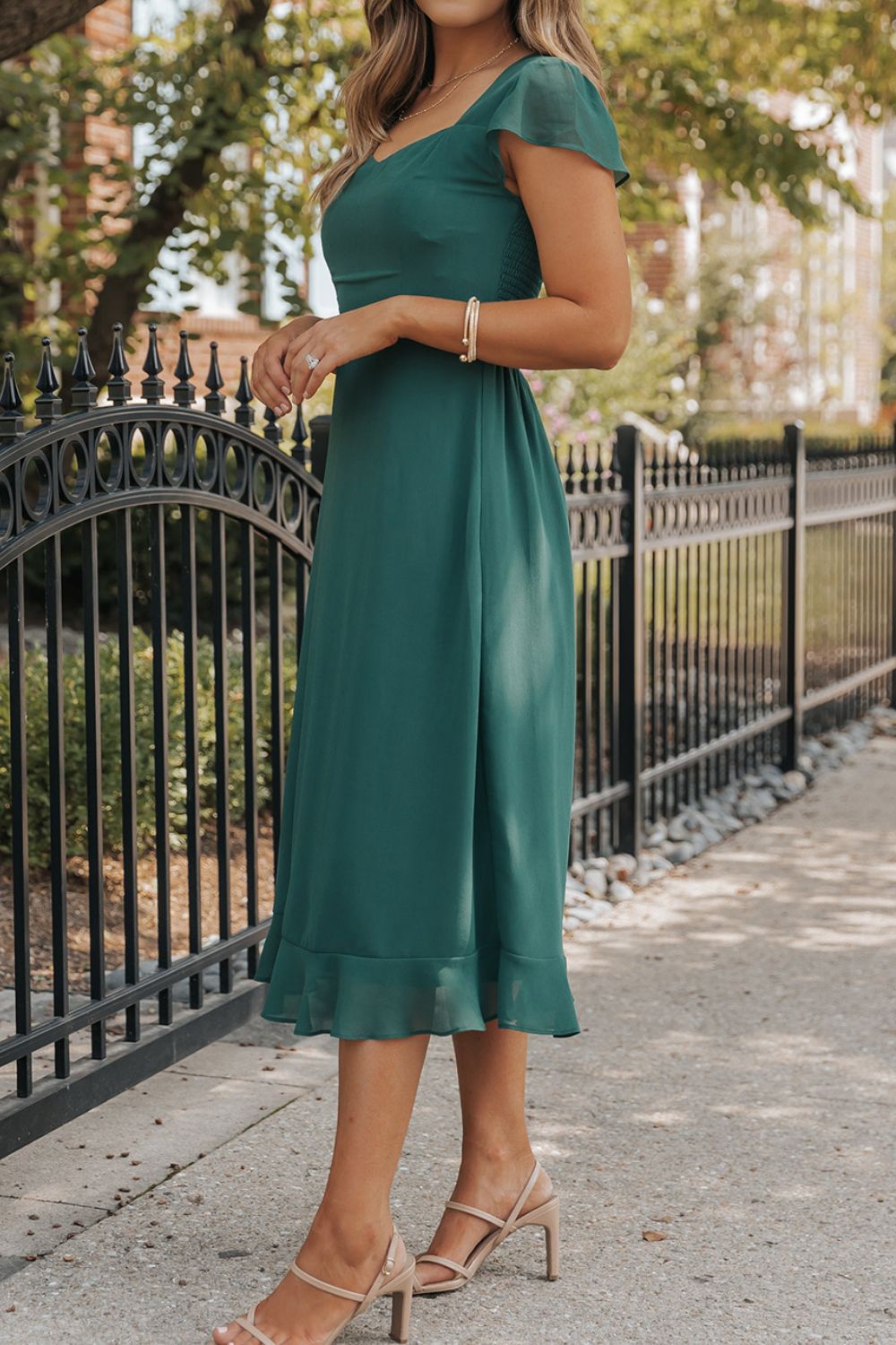Blue Zone Planet | Cutout Ruffle Hem Cap Sleeve Dress BLUE ZONE PLANET