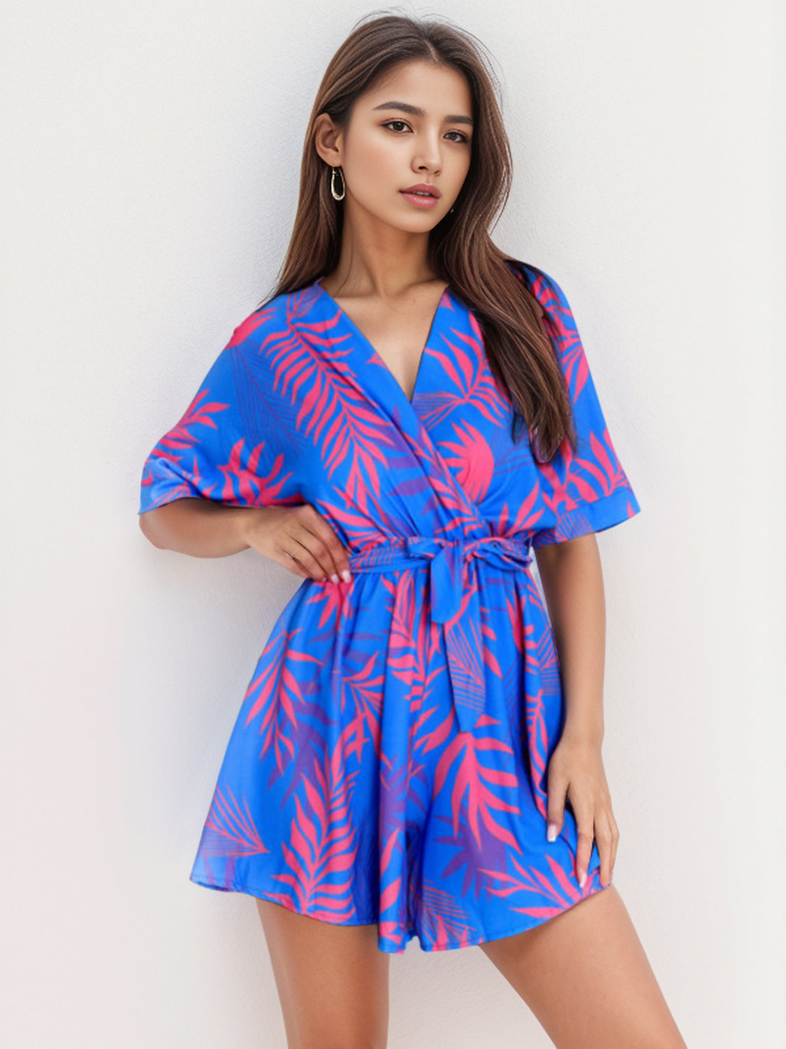 Blue Zone Planet | Printed Surplice Half Sleeve Romper BLUE ZONE PLANET