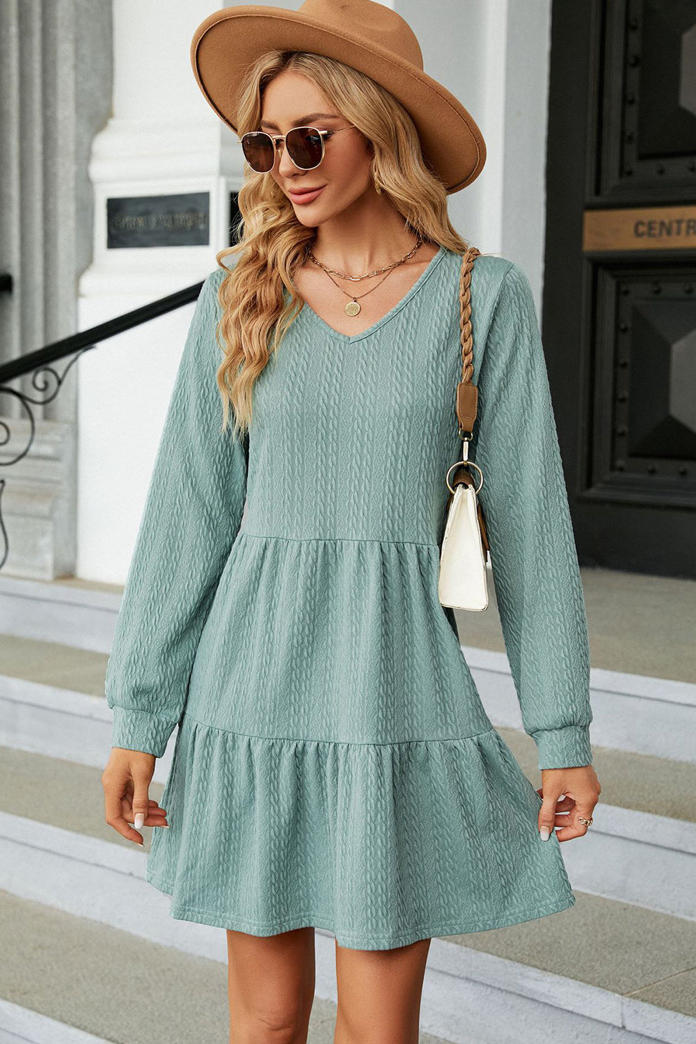 Blue Zone Planet | V-Neck Long Sleeve Mini Dress BLUE ZONE PLANET