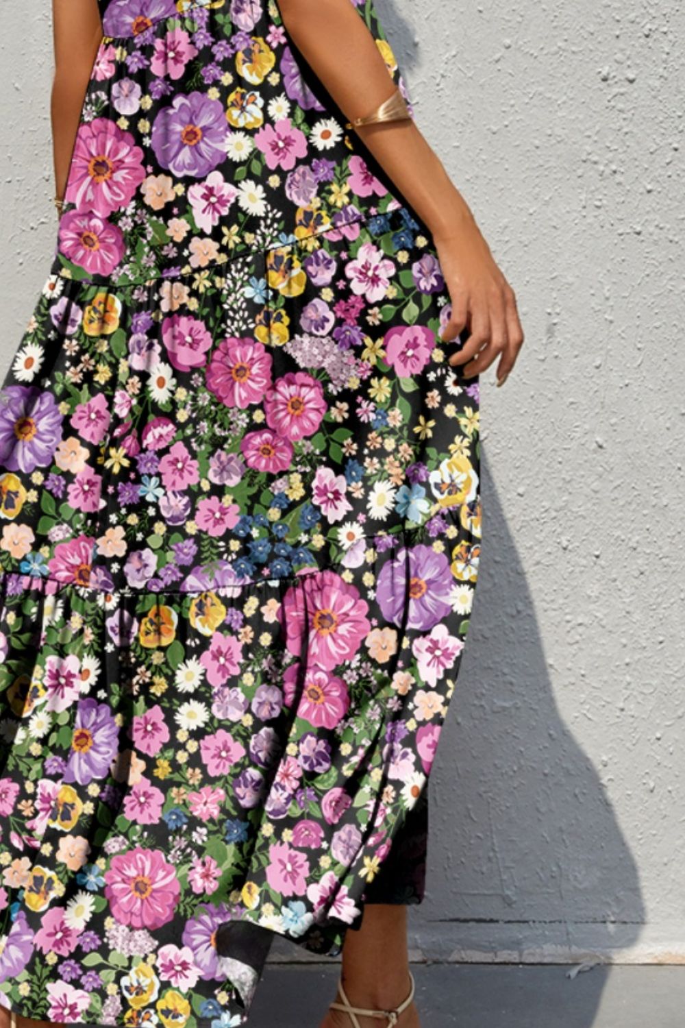 Tiered Printed V-Neck Sleeveless Dress BLUE ZONE PLANET