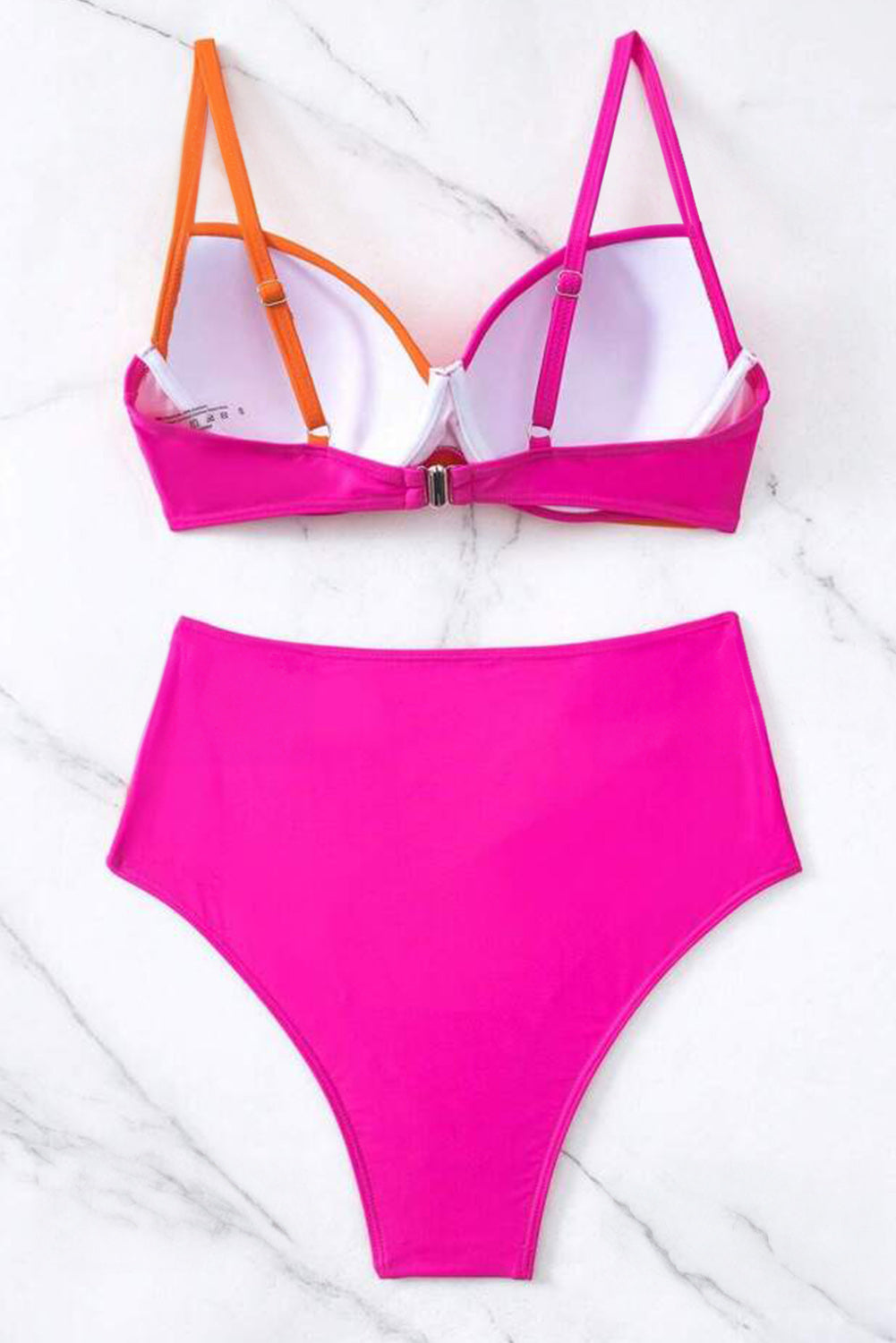 Blue Zone Planet | Rose Red 2-tone Patchwork Twist Bikini High Waist Swimsuit Blue Zone Planet