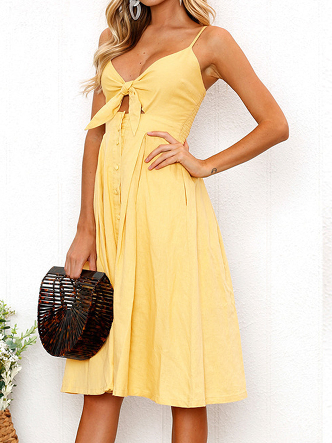 Cutout Smocked Sweetheart Neck Cami Dress BLUE ZONE PLANET