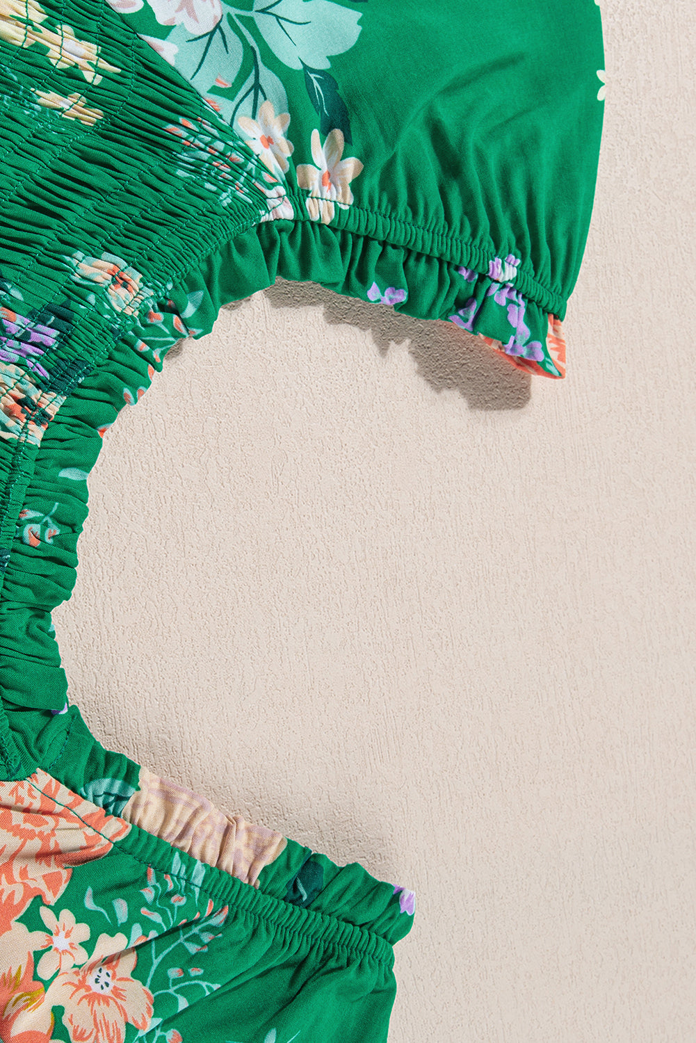 Blue Zone Planet | Green Floral Print Bubble Sleeve Smocked Tiered Midi Dress Blue Zone Planet