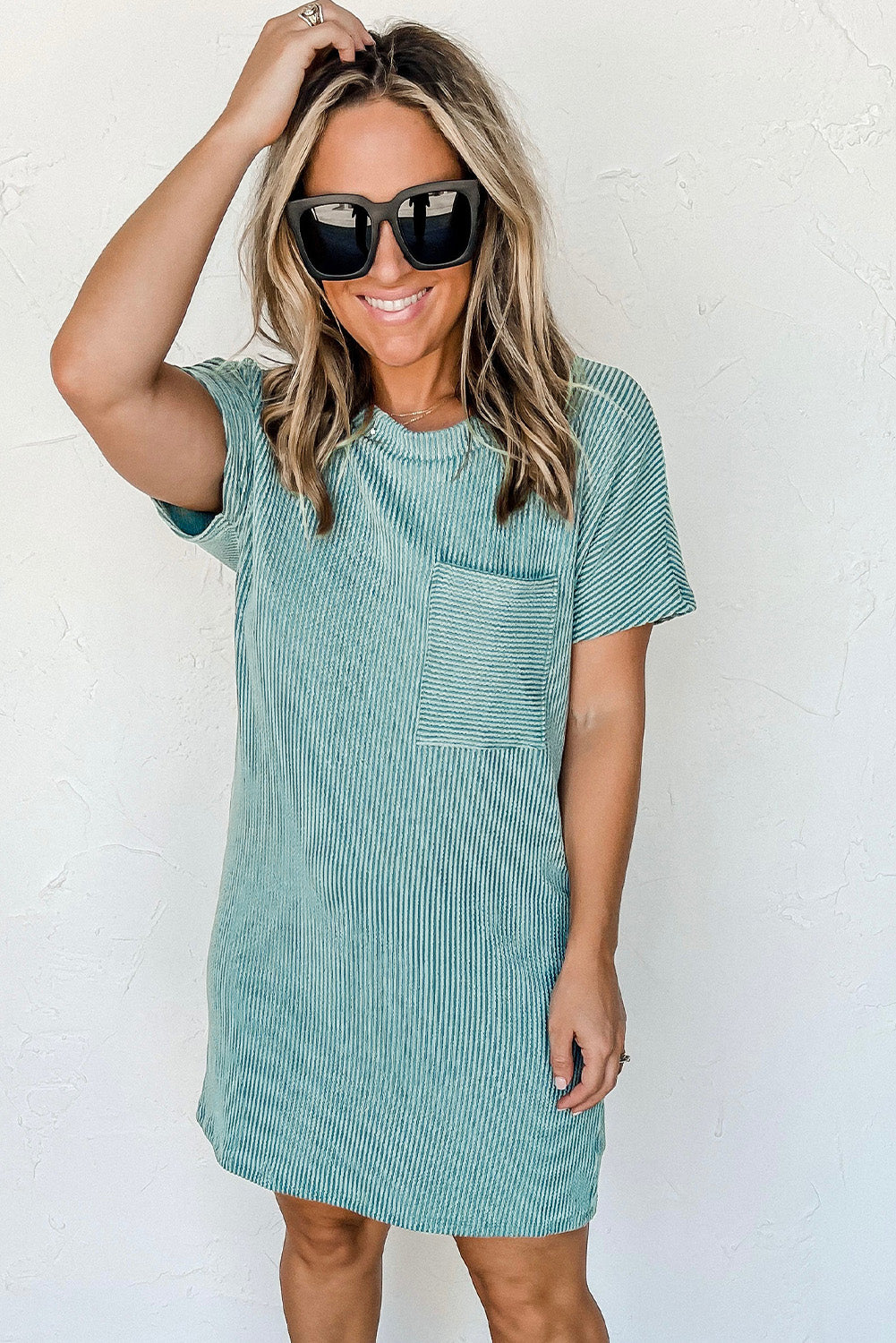 Blue Zone Planet | Striped Ribbed Knit T-shirt Shift Dress Blue Zone Planet