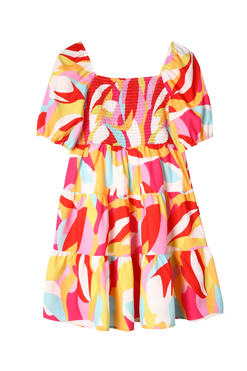 Blue Zone Planet | Multicolor Geometric Print Smocked Babydoll Mini Dress Blue Zone Planet