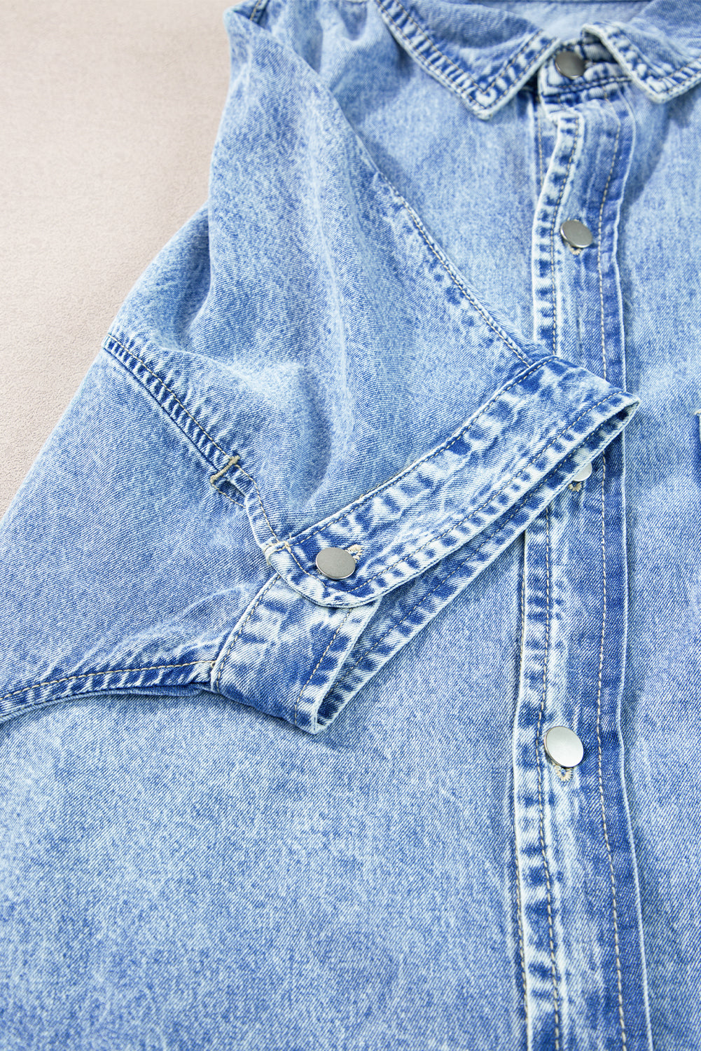 Light Blue Loose Medium Wash Short Sleeve Shirt Chambray Dress Blue Zone Planet
