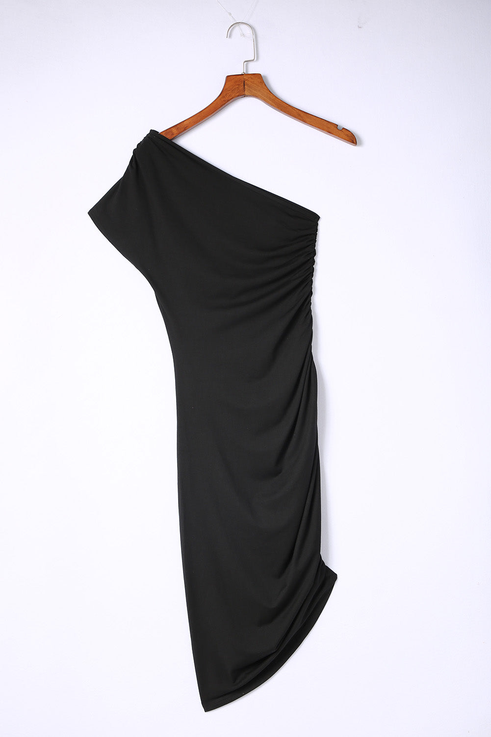 Blue Zone Planet | Black One-shoulder Short Sleeve Ruched Bodycon Dress Blue Zone Planet