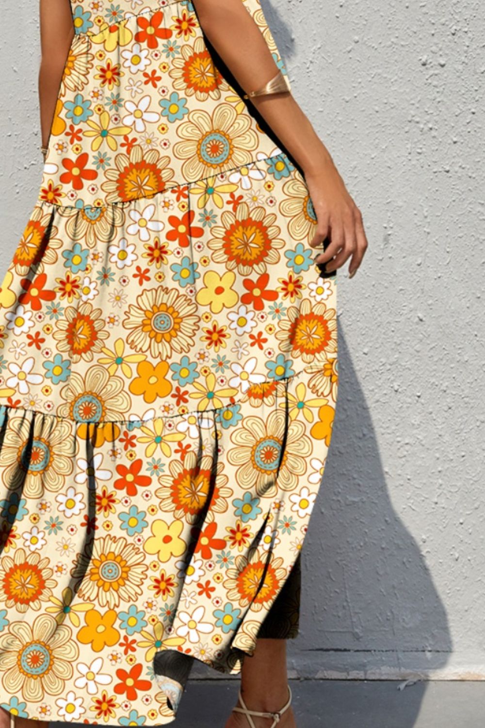 Tiered Printed V-Neck Sleeveless Dress BLUE ZONE PLANET