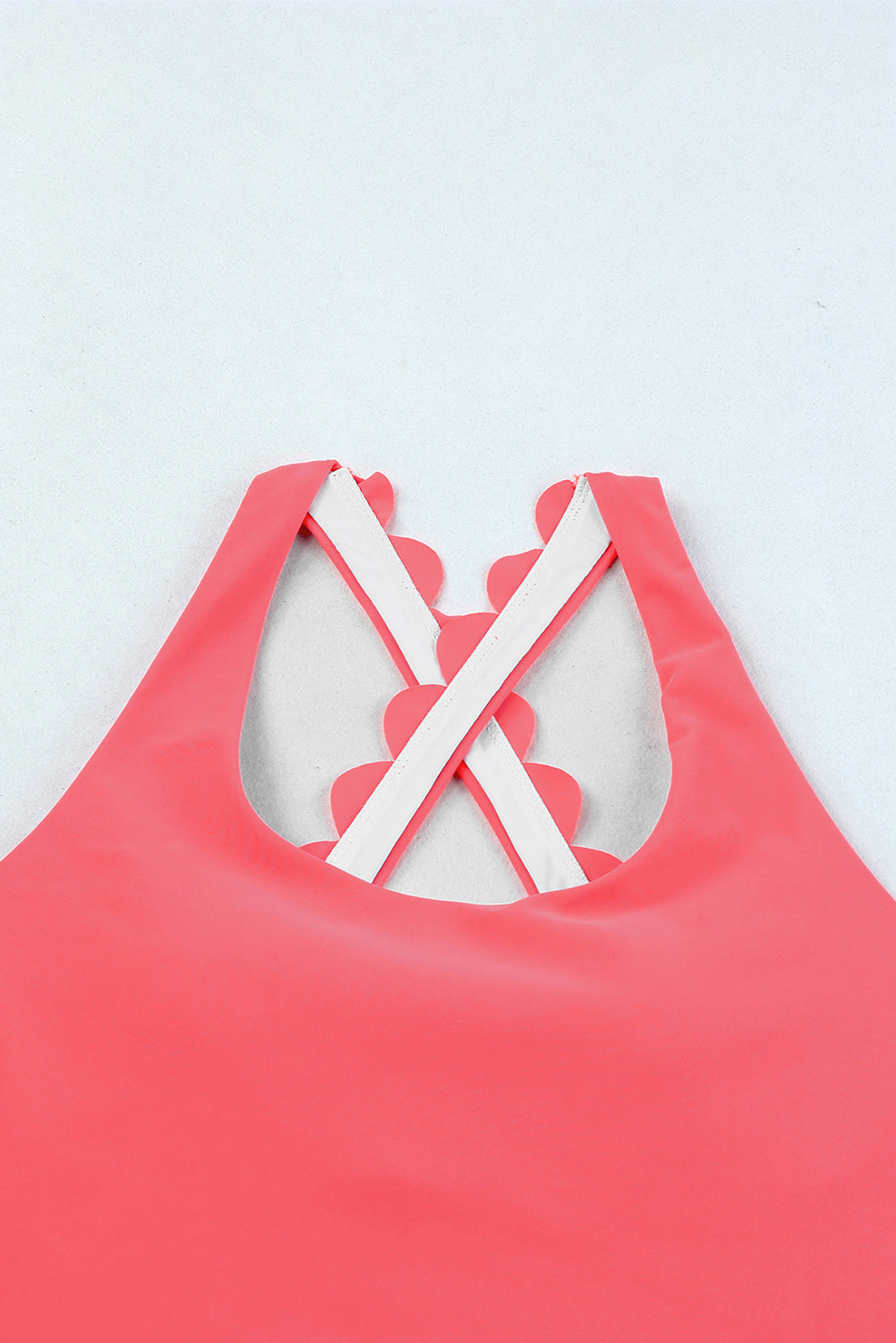 Blue Zone Planet | Pink Scalloped Criss Cross High Waist Bikini Blue Zone Planet