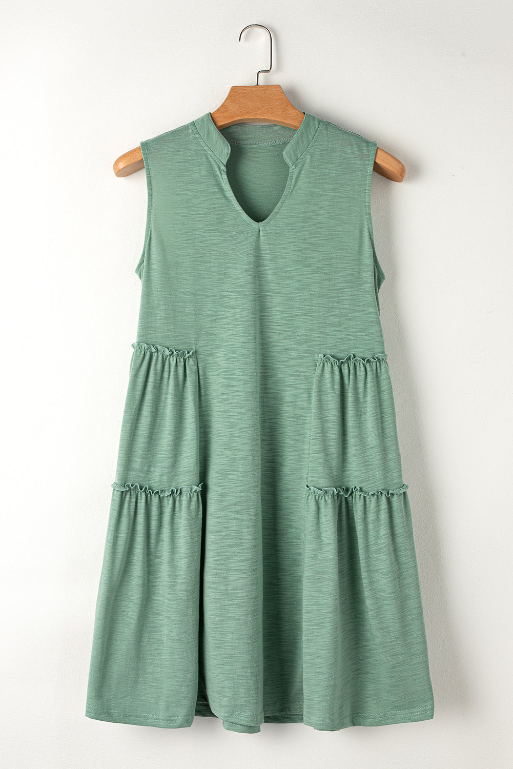 Blue Zone Planet | Moonlight Jade Split V Neck Tiered Flowy Sleeveless Dress Blue Zone Planet