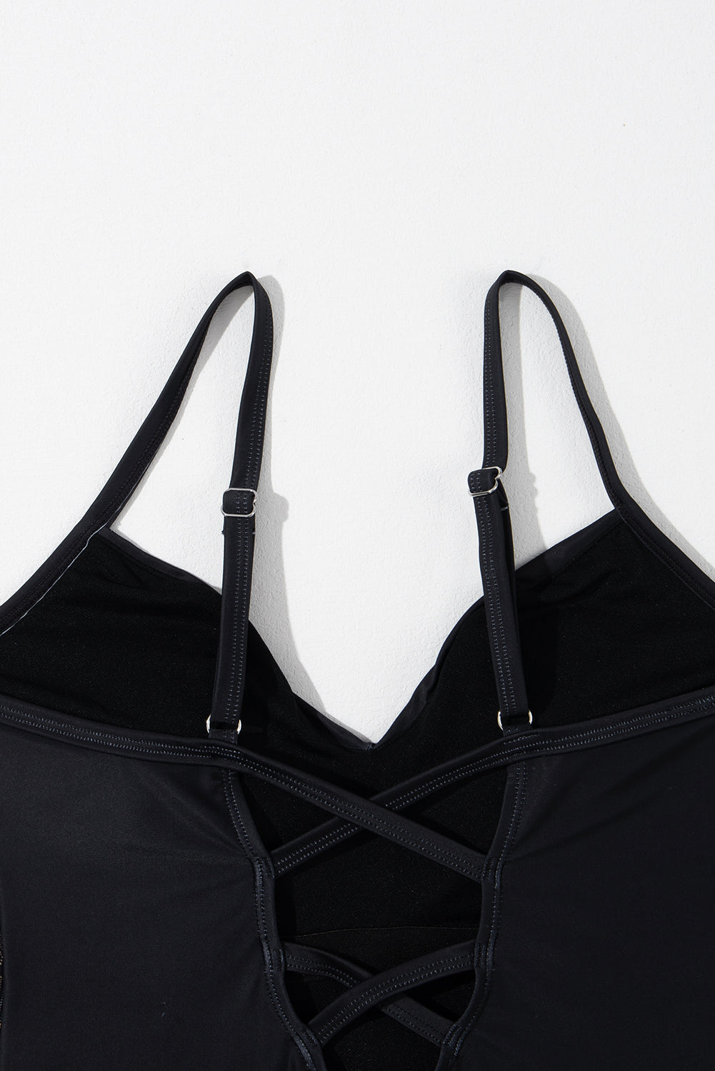 Blue Zone Planet | Black Petal Print Crisscross Back Spaghetti Straps Swimsuit Blue Zone Planet