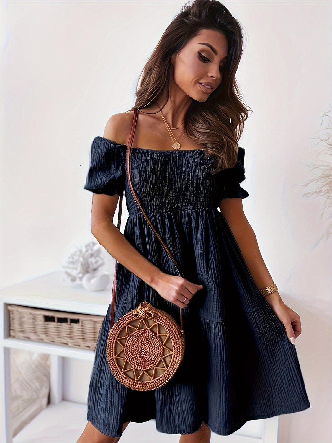 Blue Zone Planet | Full Size Ruffled Off-Shoulder Short Sleeve Dress BLUE ZONE PLANET