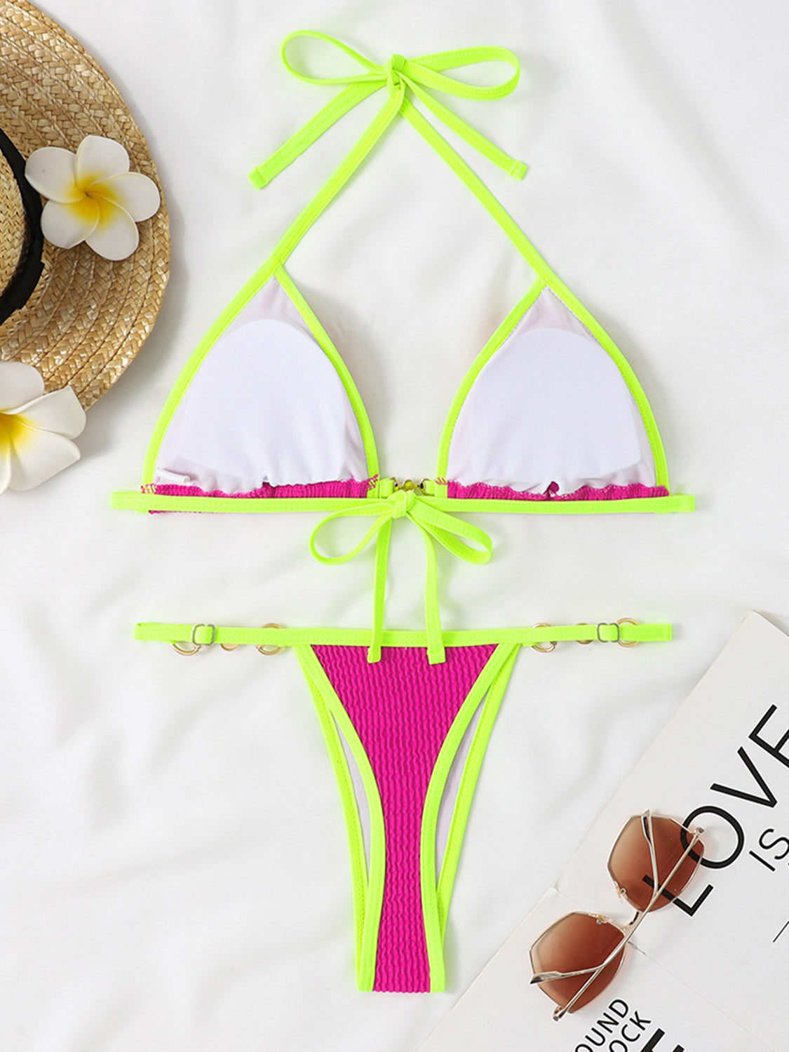 Blue Zone Planet | Stella's Textured Contrast Halter Neck Two-Piece Bikini Set BLUE ZONE PLANET