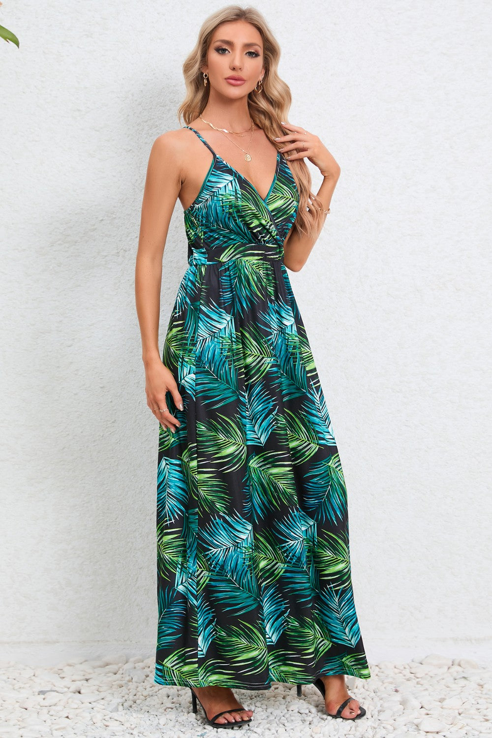 Blue Zone Planet | Printed Surplice Maxi Cami Dress BLUE ZONE PLANET