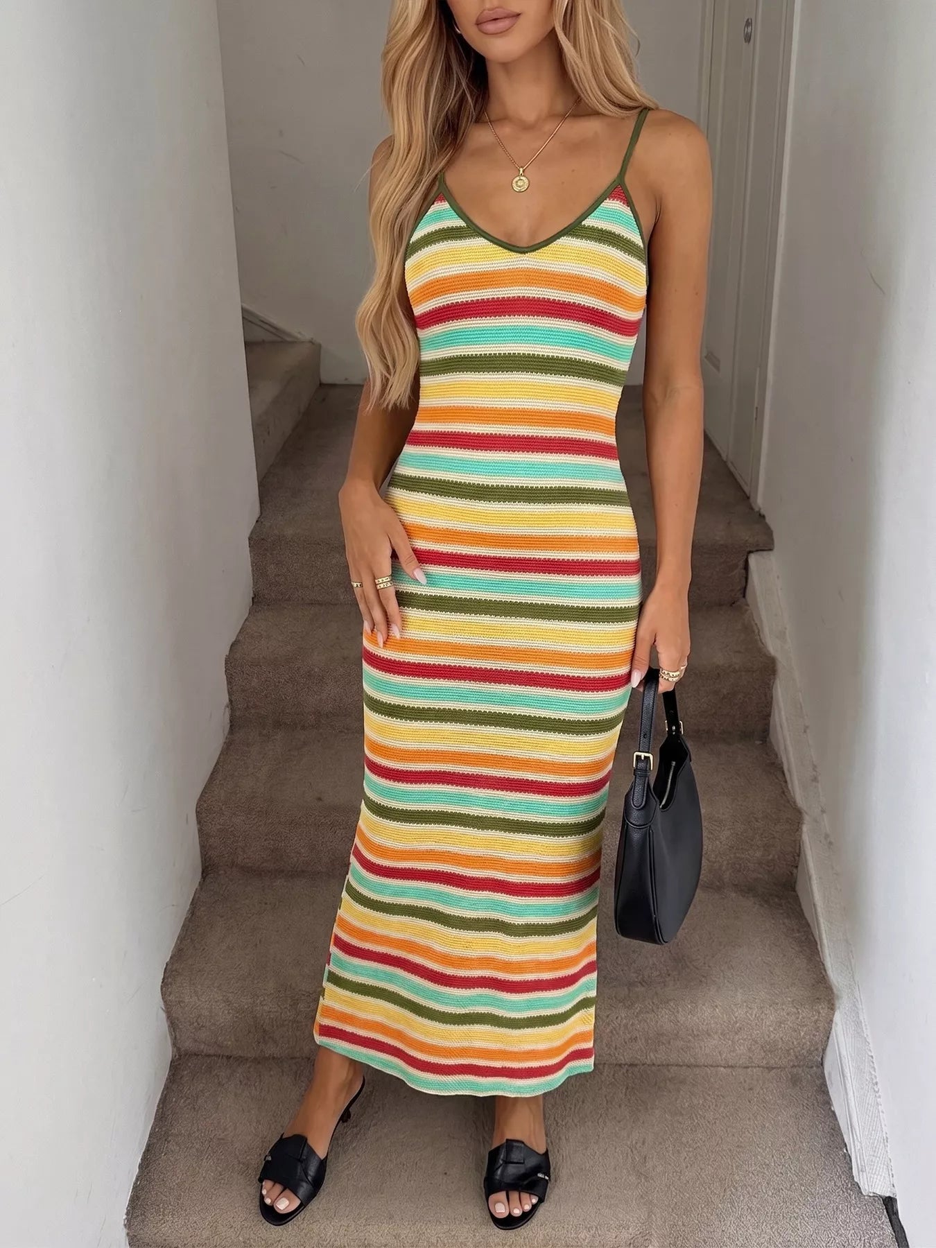 Striped Bodycon Knit Midi Dress – Blue Zone Planet