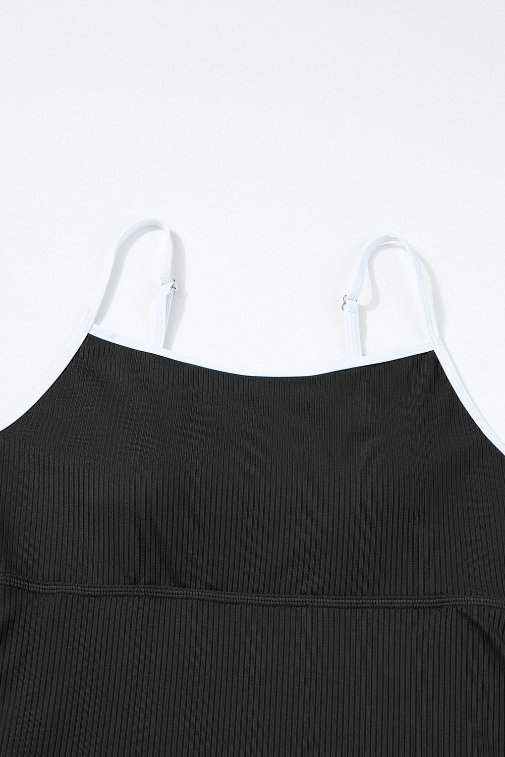 Blue Zone Planet | Black Sporty Ribbed Spaghetti Straps One Piece Swimdress Blue Zone Planet