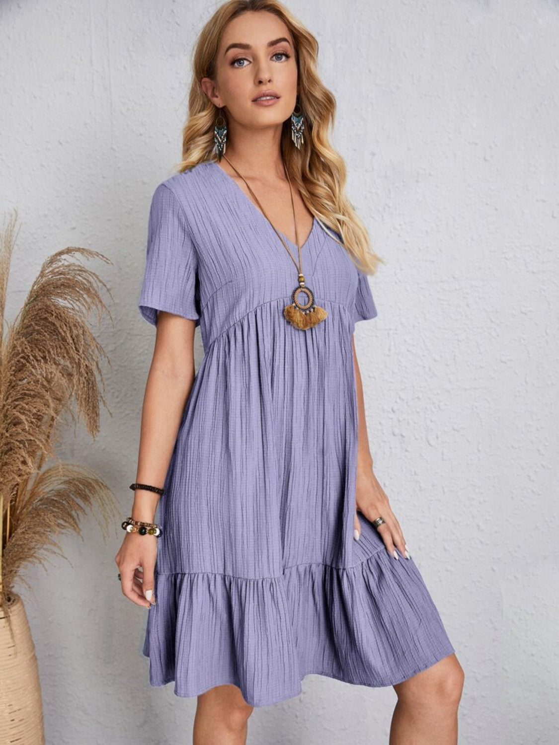 Blue Zone Planet | Full Size V-Neck Short Sleeve Dress BLUE ZONE PLANET