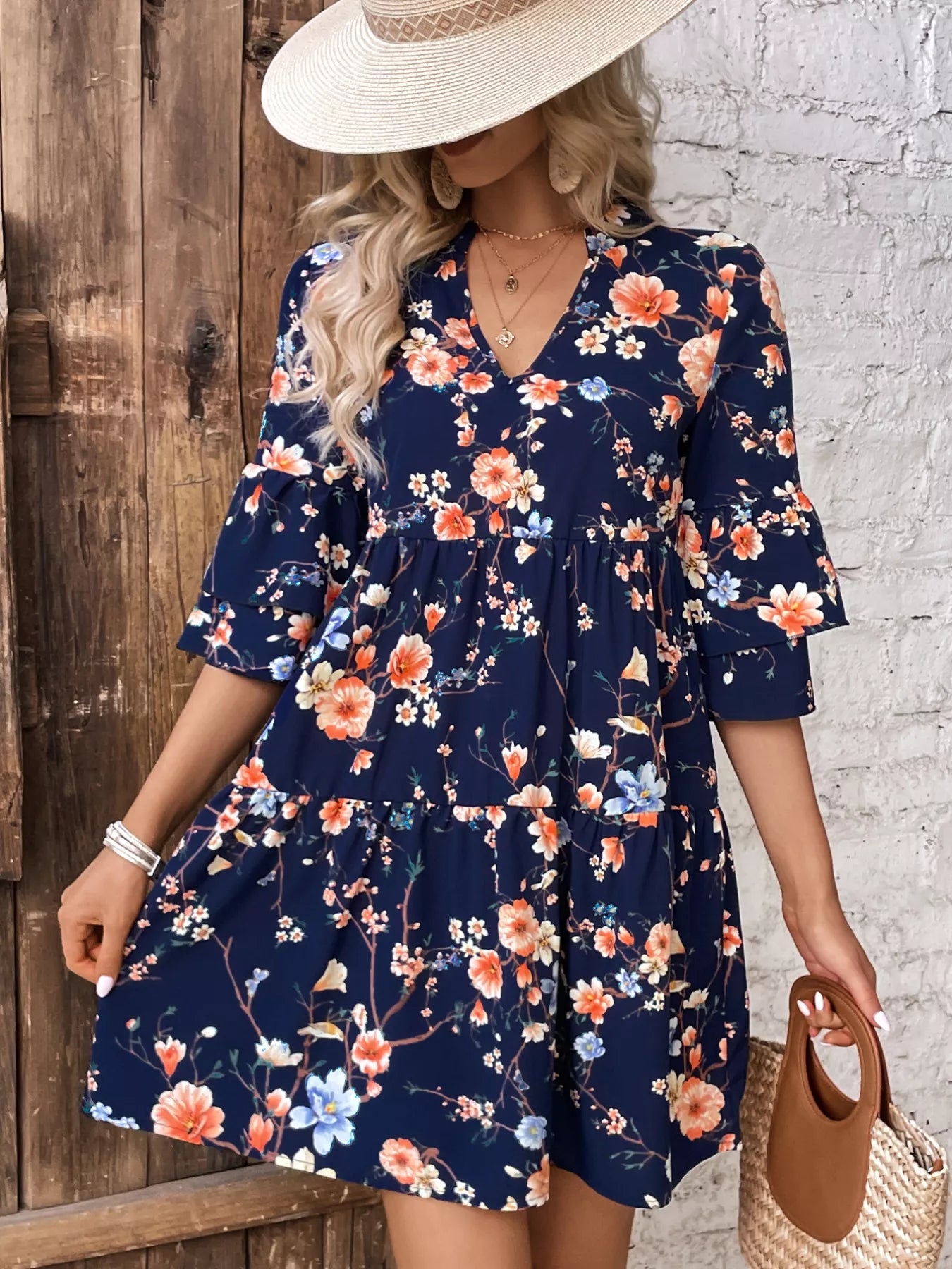Floral Print Ruffle Sleeve Tiered Mini Dress – Blue Zone Planet