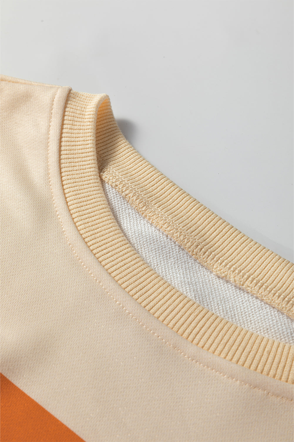 Beige Stripe Puff Sleeve Casual Pullover Sweatshirt