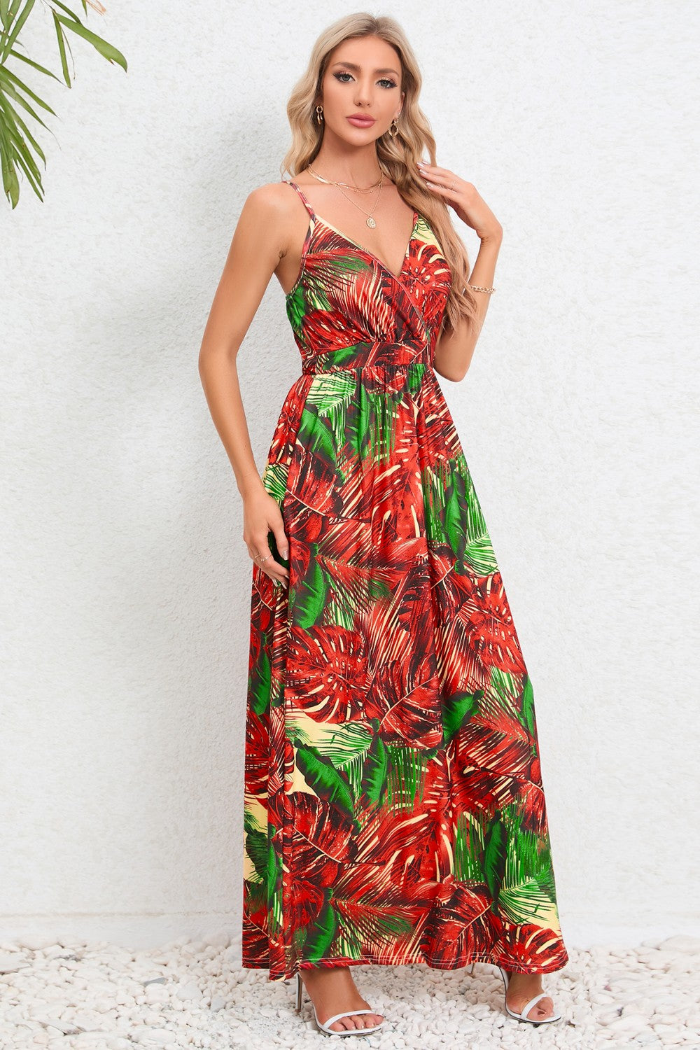 Blue Zone Planet | Printed Surplice Maxi Cami Dress BLUE ZONE PLANET