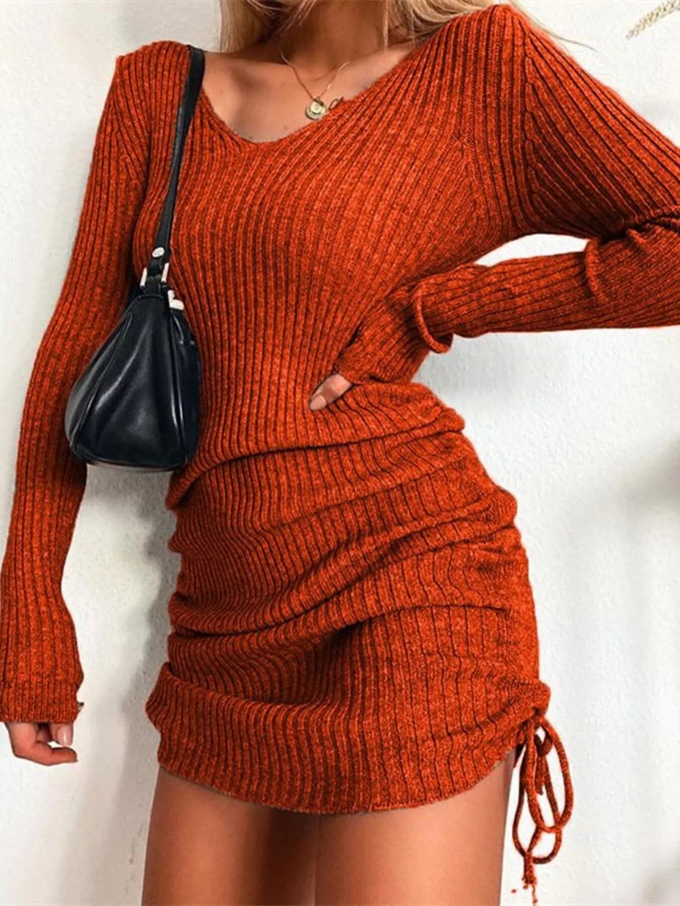 Full Size Ribbed Knit Drawstring Bodycon Sweater Dress Plus Size Purple / 2XL by Blue Zone Planet Full Size Ribbed Knit Drawstring Bodycon Sweater Dress Plus Size Purple / 2XL by Blue Zone Planet