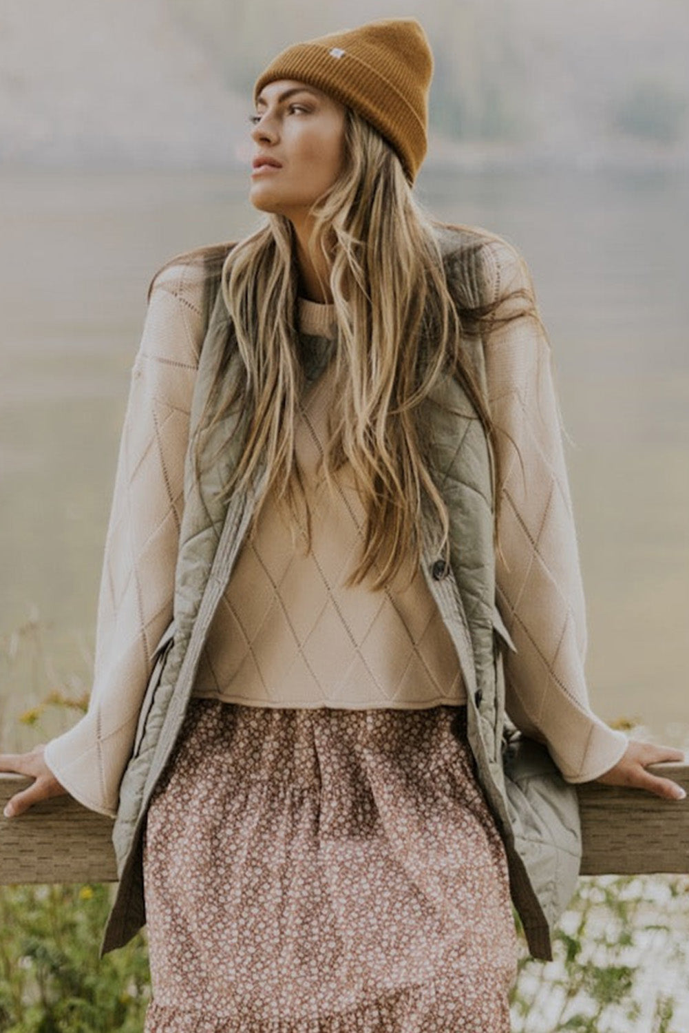 Blue Zone Planet | Grass Green Quilted Long Vest Jacket with Pockets Blue Zone Planet