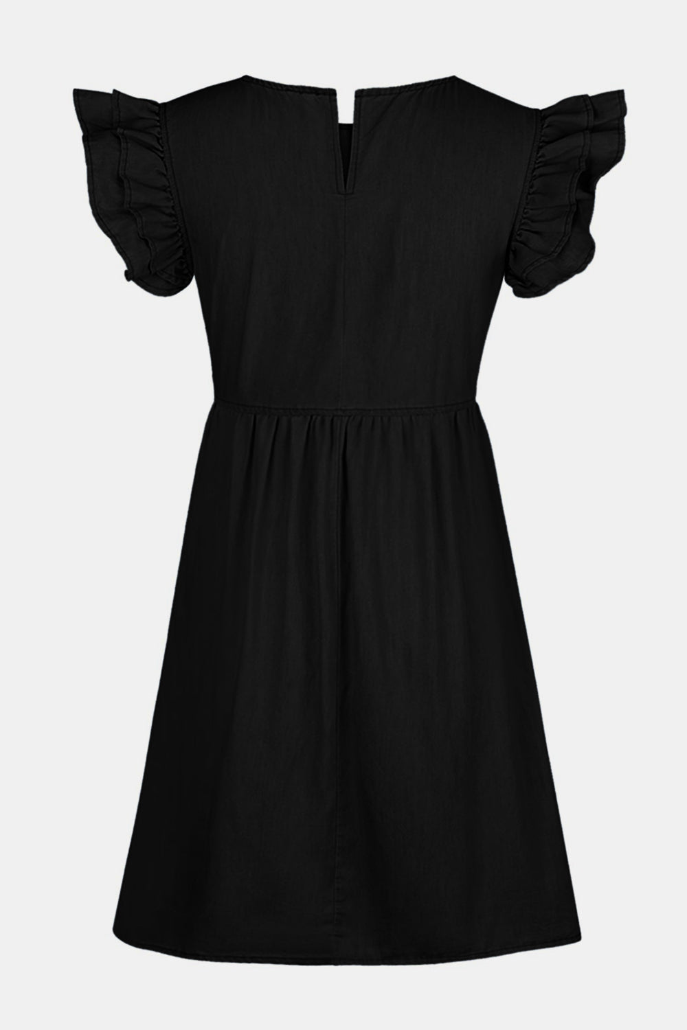 Blue Zone Planet | Clara's Full Size Ruffled Round Neck Cap Sleeve Denim Mini Dress BLUE ZONE PLANET