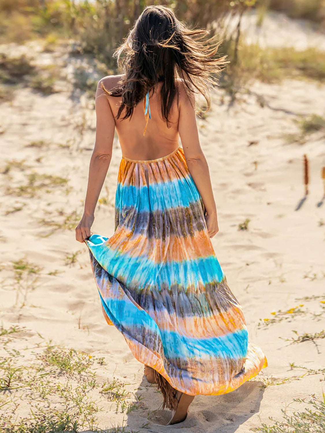 Blue Zone Planet | Tie-Dye Halter Neck Sleeveless Dress BLUE ZONE PLANET
