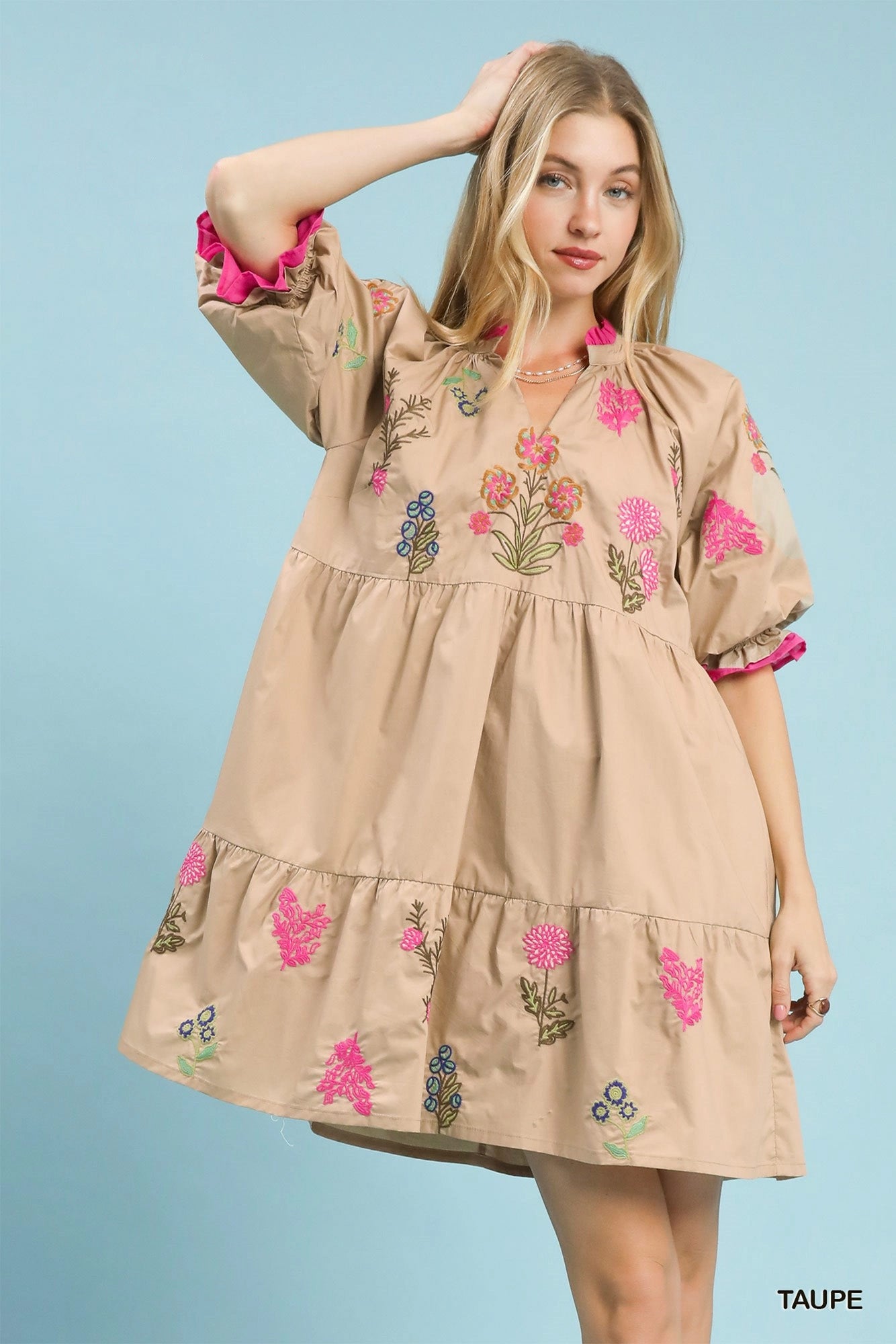 Umgee Embroidered Floral Tiered Dress Umgee Embroidered Floral Tiered Dress