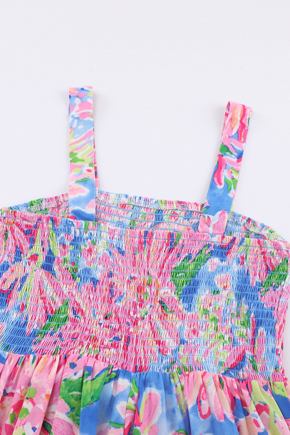 Pink Abstract Floral Painting Smocked Wide Leg Jumpsuit Blue Zone Planet