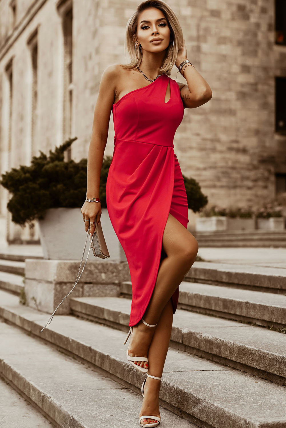 Ruched Cutout Single Shoulder Dress BLUE ZONE PLANET