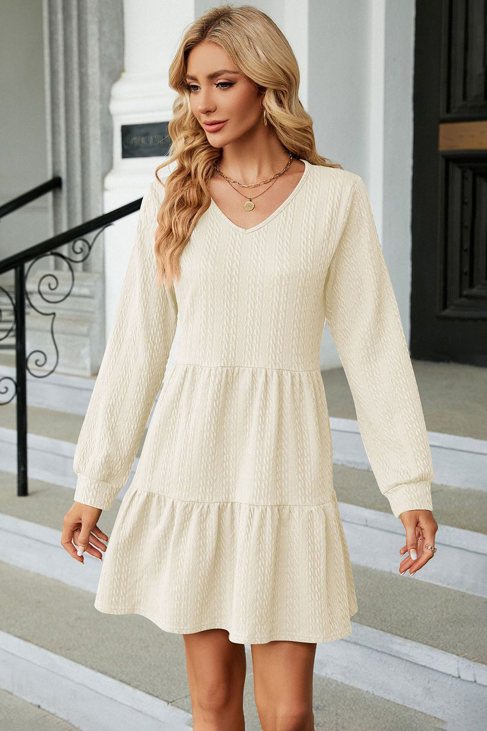 Blue Zone Planet | V-Neck Long Sleeve Mini Dress BLUE ZONE PLANET