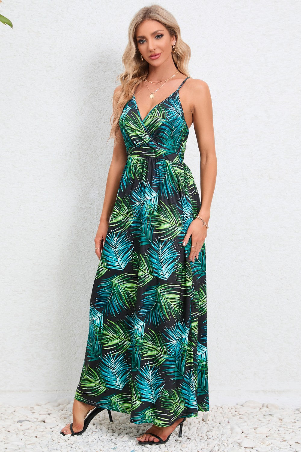 Blue Zone Planet | Printed Surplice Maxi Cami Dress BLUE ZONE PLANET