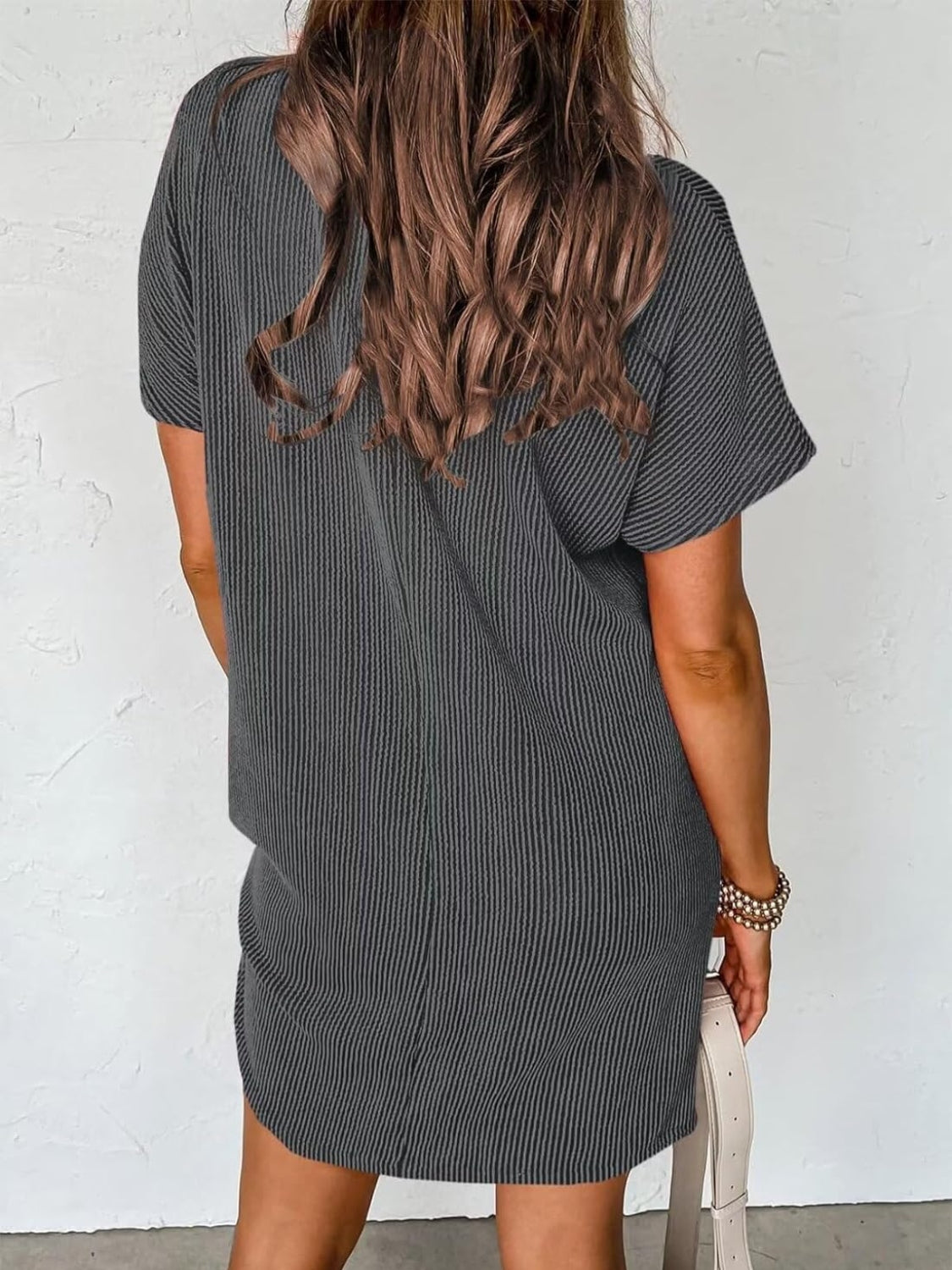 Round Neck Short Sleeve Mini Dress BLUE ZONE PLANET