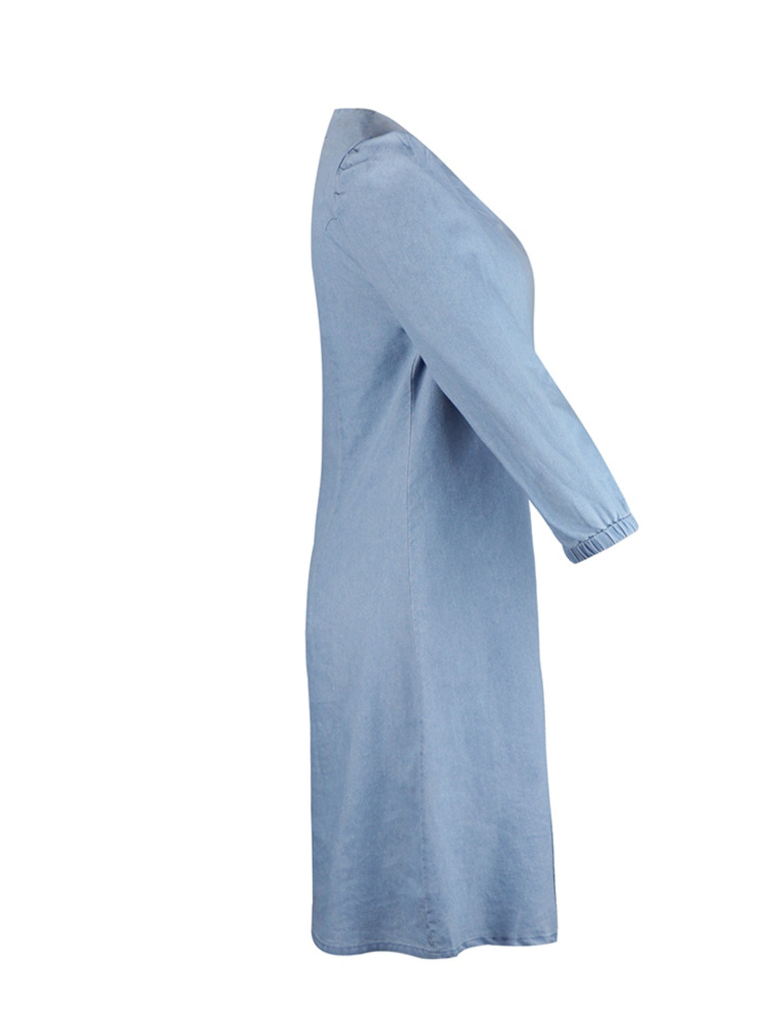 Full Size V-Neck Half Sleeve Denim Dress BLUE ZONE PLANET