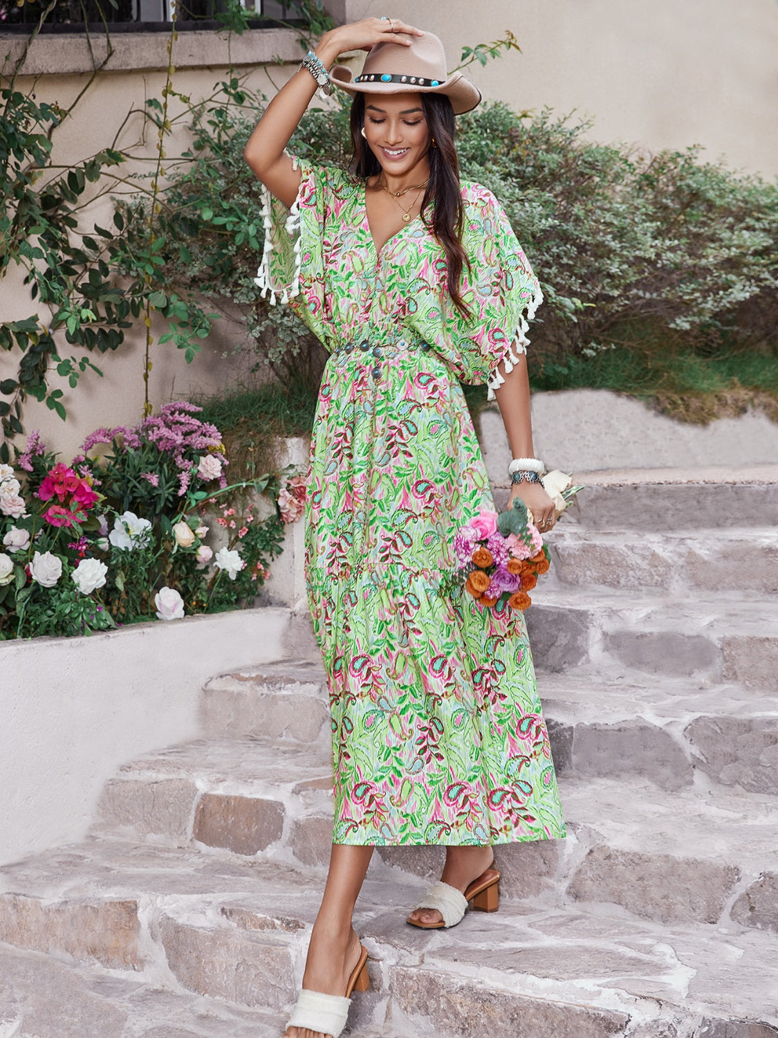 Blue Zone Planet | Smocked Floral V-Neck Short Sleeve Dress BLUE ZONE PLANET