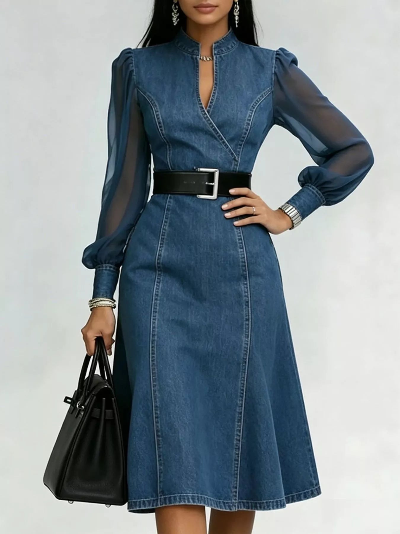 denim sheer dress Victoria Sheer Dress (Denim)(PRE-ORDER) XS