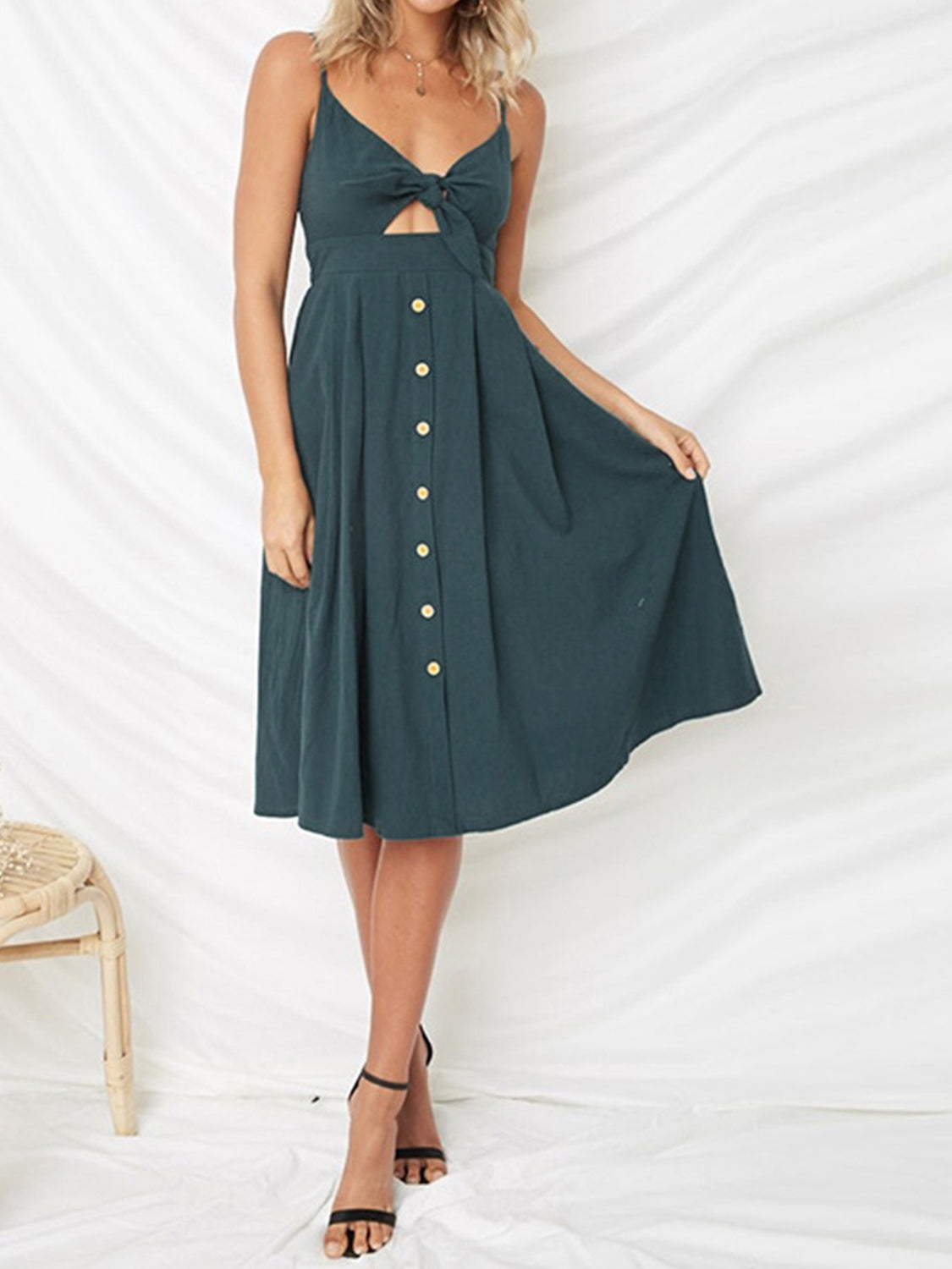 Cutout Smocked Sweetheart Neck Cami Dress BLUE ZONE PLANET