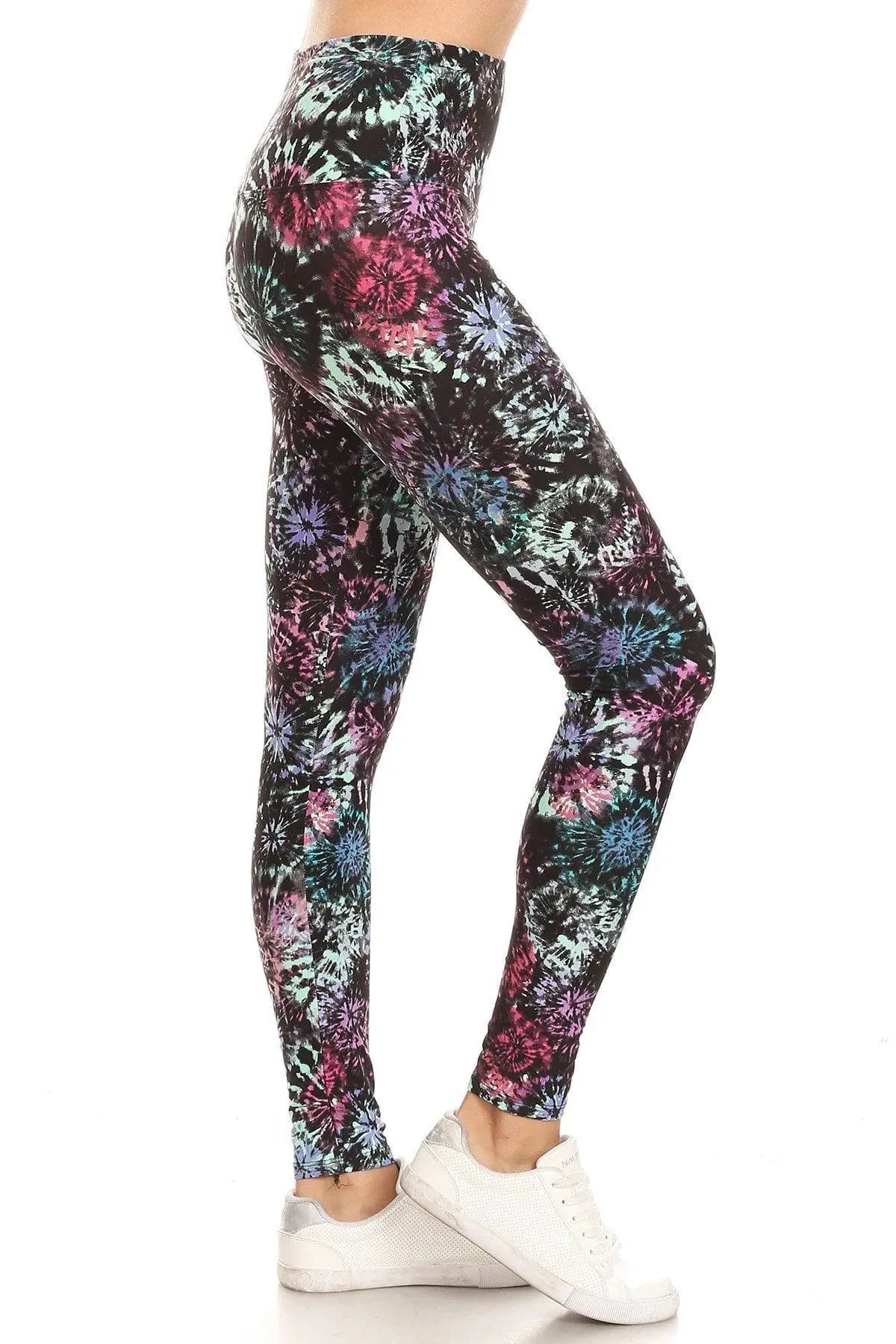 5-inch Long Yoga Style Banded Lined Tie-Dye Printed Knit Legging With High Waist. Blue Zone Planet